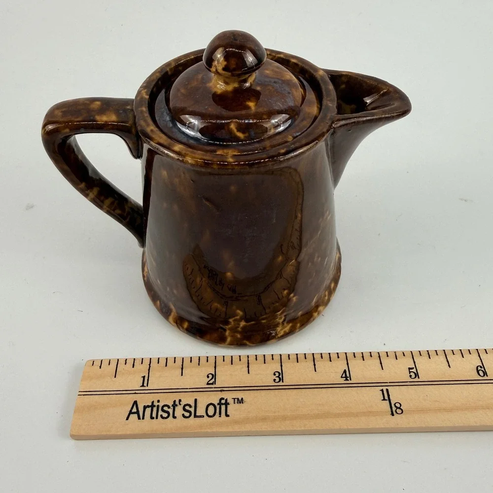 Antique Bennington Rockingham Glaze Individual Coffee Pot with Lid Brown